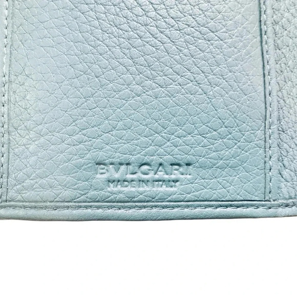 Rare Bvlgari Double Logo Blue Leather Flap Trifold Long Wallet - Picture 6 of 15